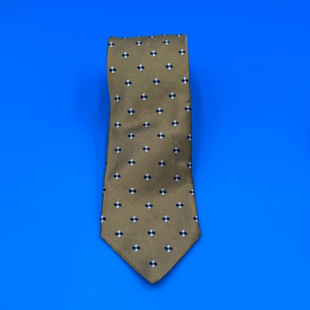 Brooks Brothers Mens Gold Navy White Silk Textured Tie‎